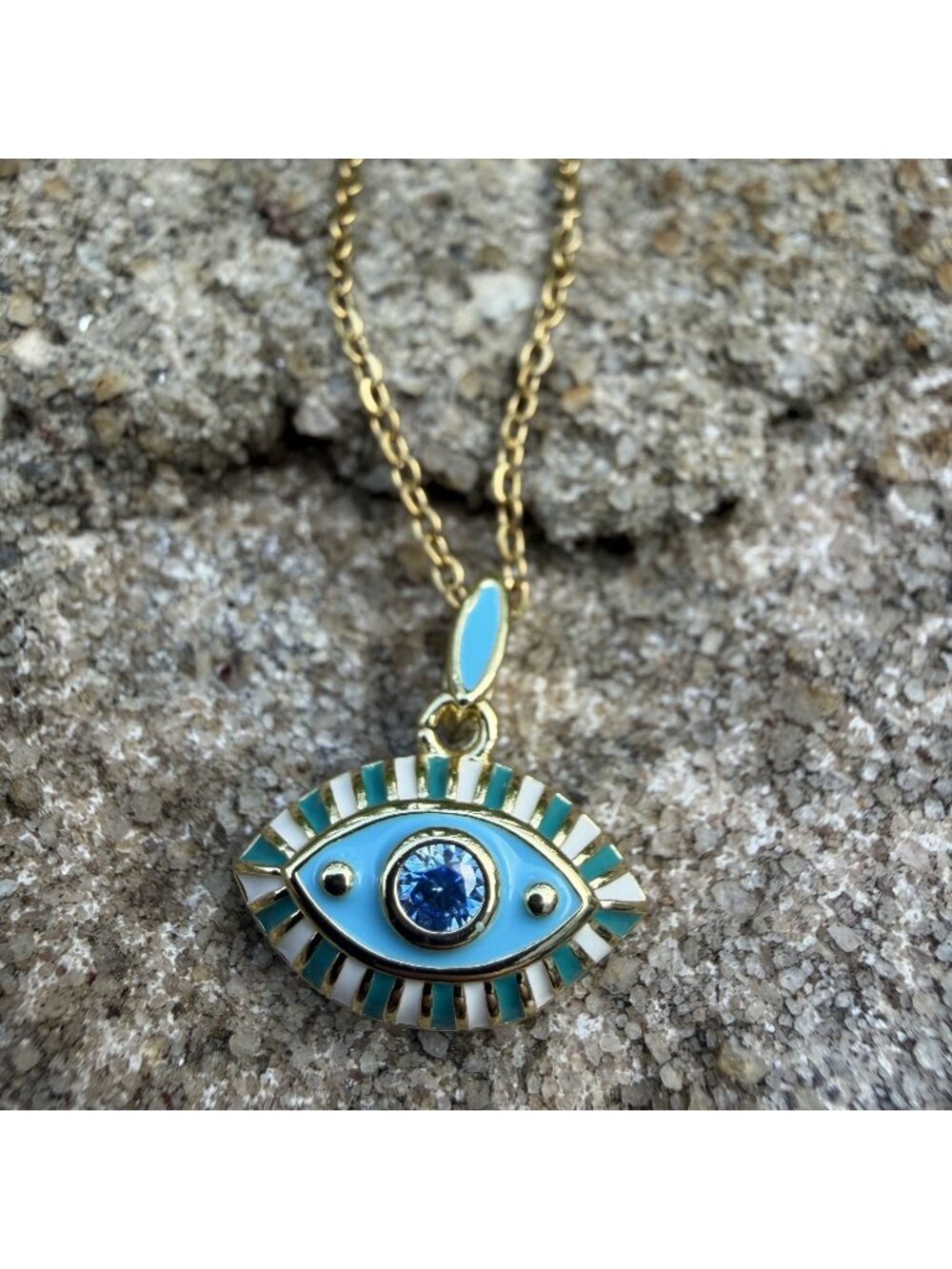Ramla Blue Eye Necklace 18k GP Nazar Pendant Adjustable Chain Boho Gift NEW